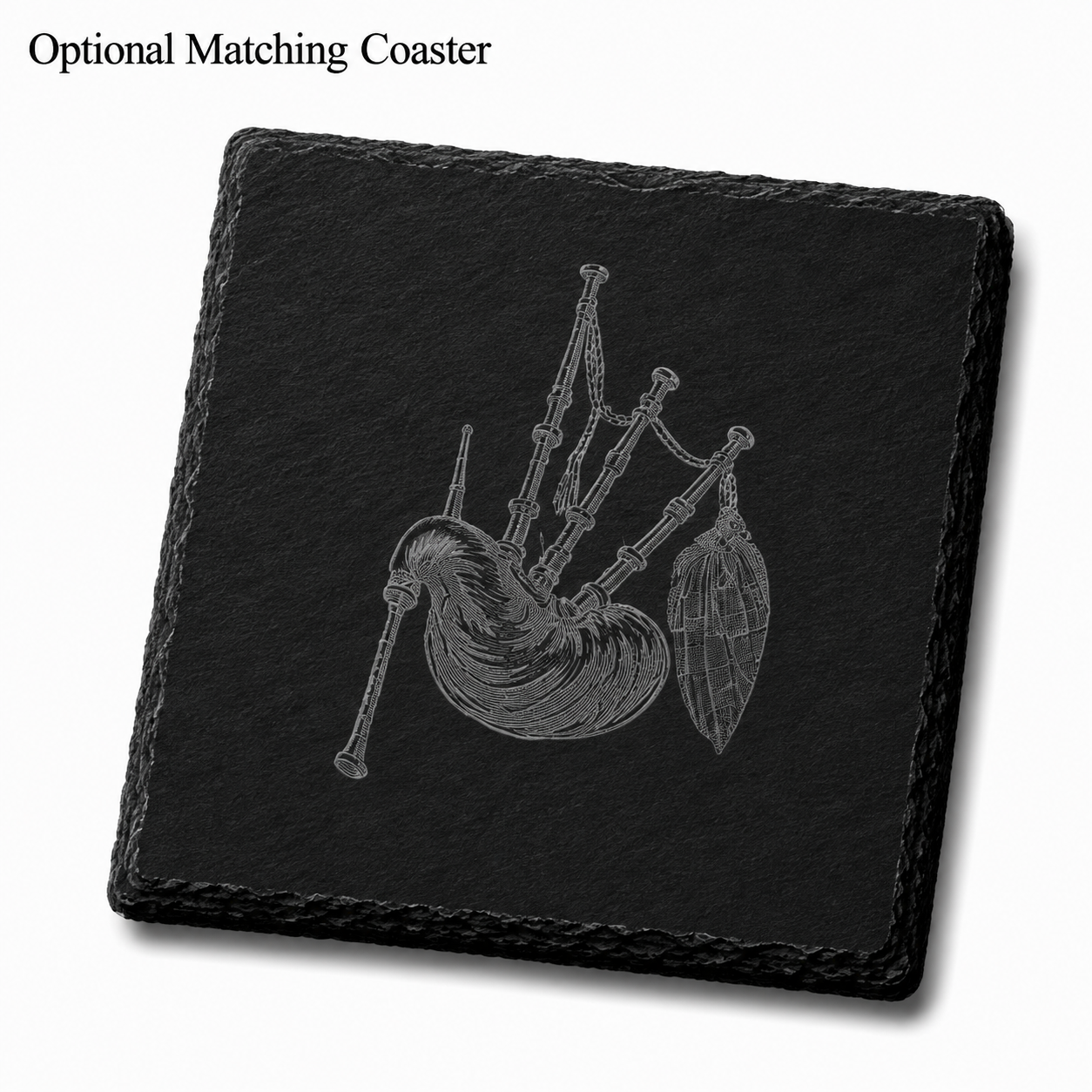 A Slate Coaster with Bagpipes Engraved onto the surface