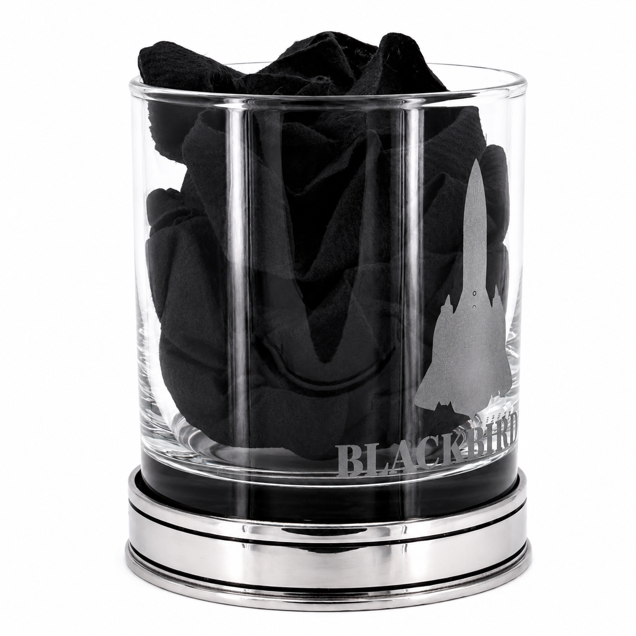 Lockheed SR-71 Blackbird Pewter Whisky Tumbler with a black cloth inside