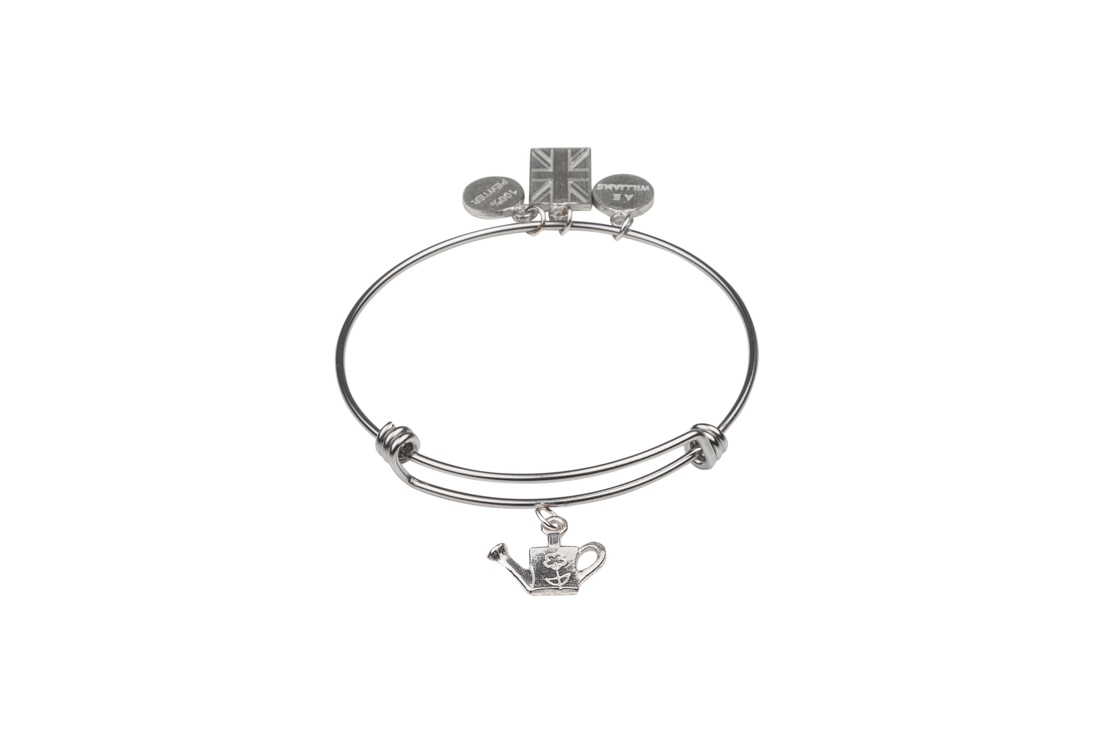 Pewter watering can charm on an expandable bracelet