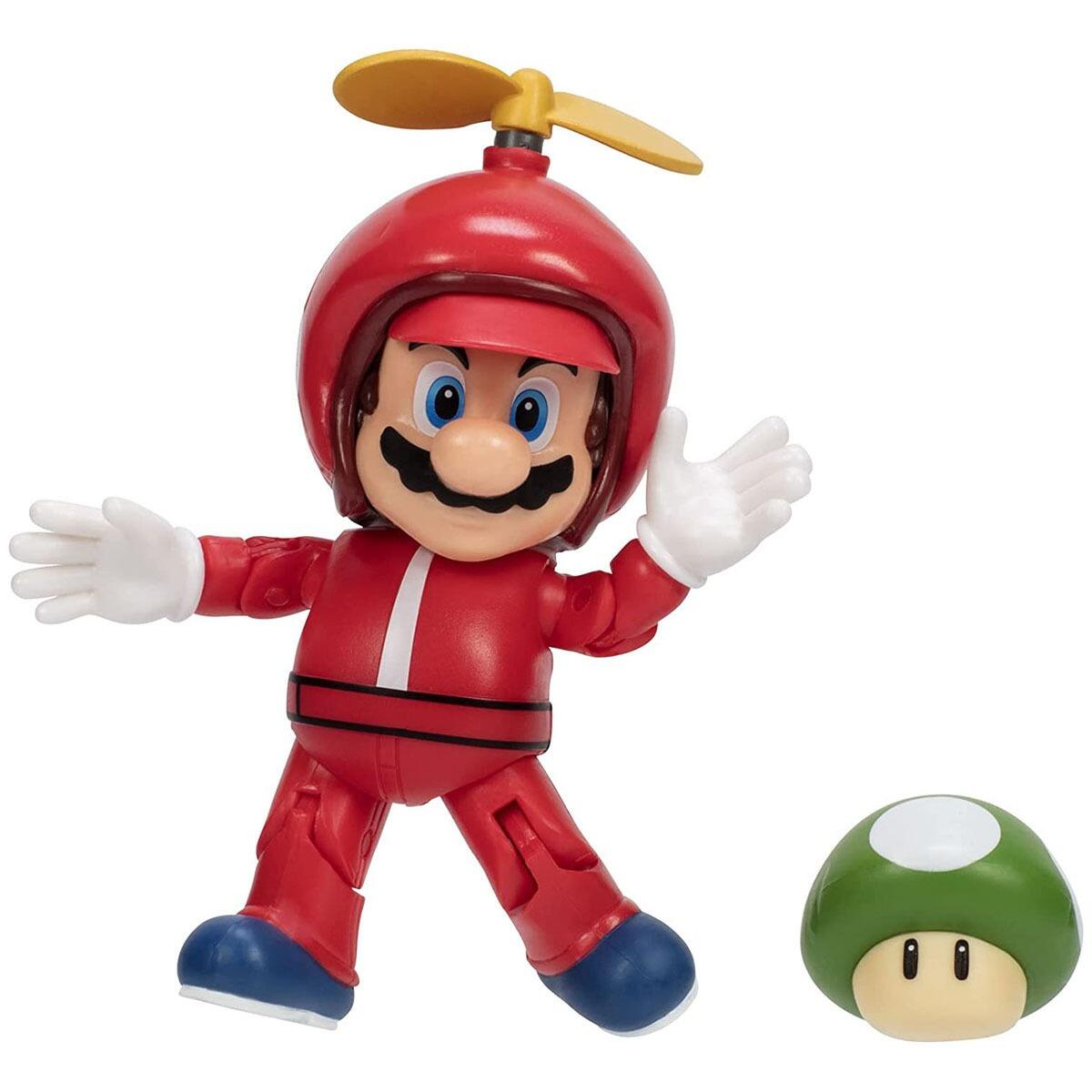 Super Mario 4" Action Figure Propeller Mario With 1-Up Mushroom (10cm)