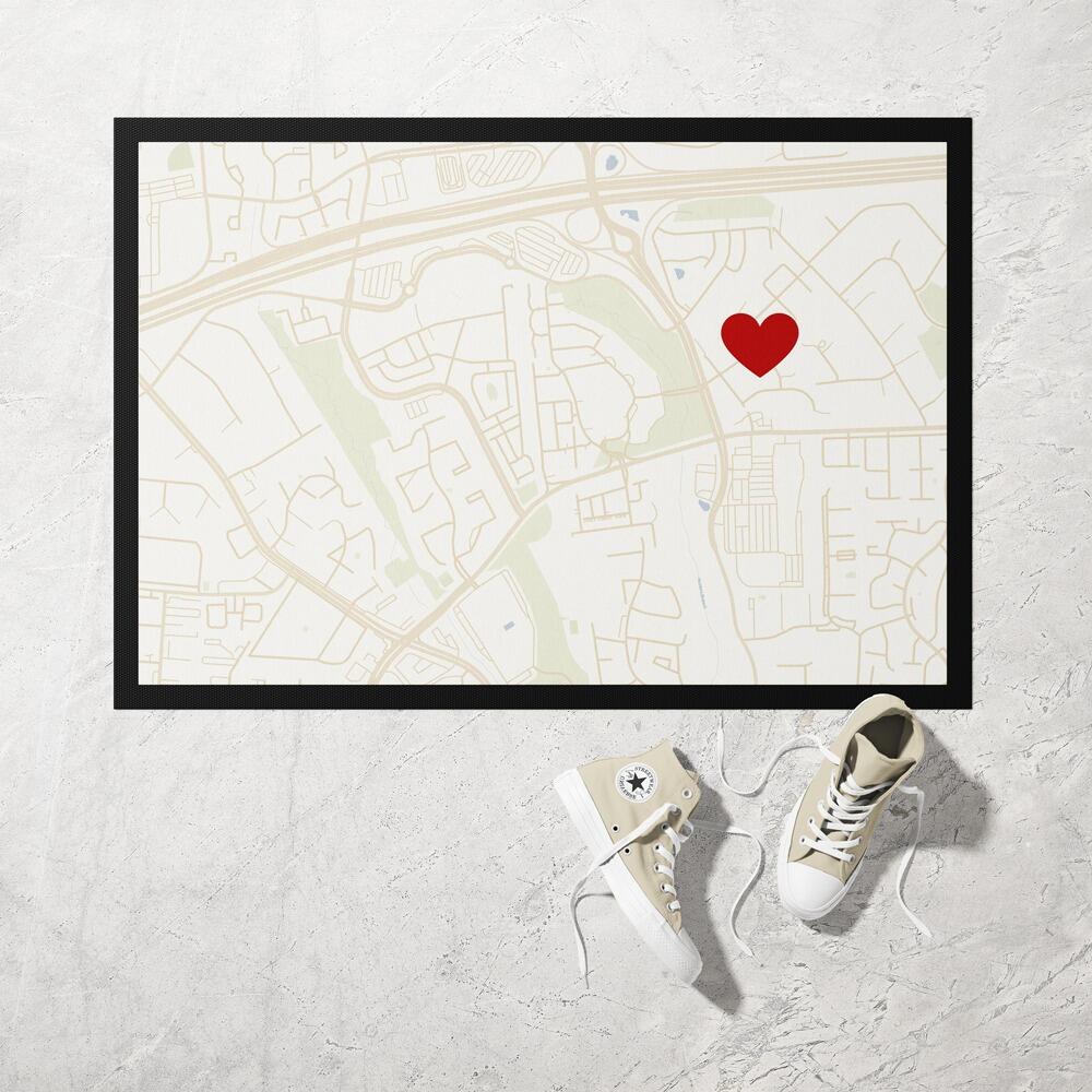 Beige Map Doormat With Heart Pin