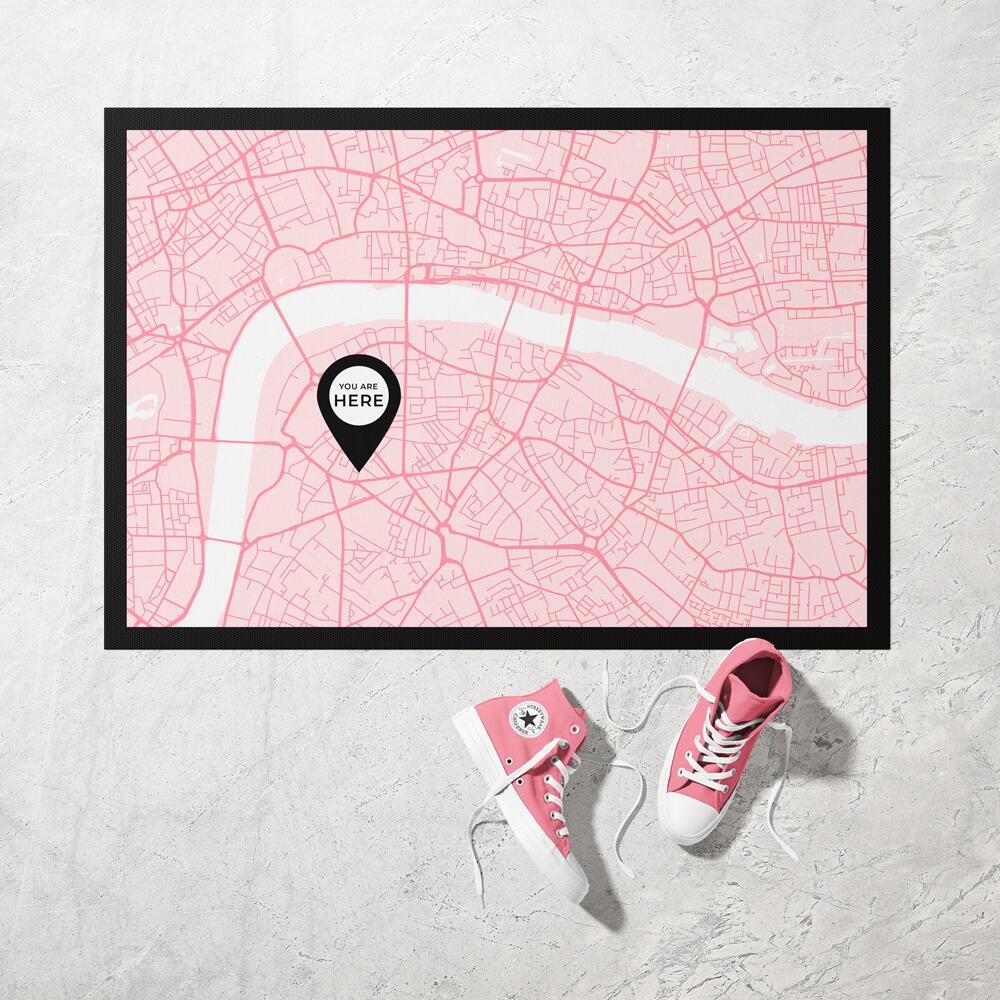 Pink Map Doormat with You Are Here Pin