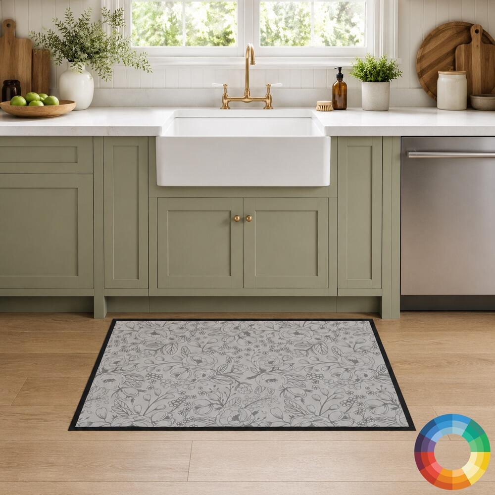 Grey Floral Kitchen Mat under sink