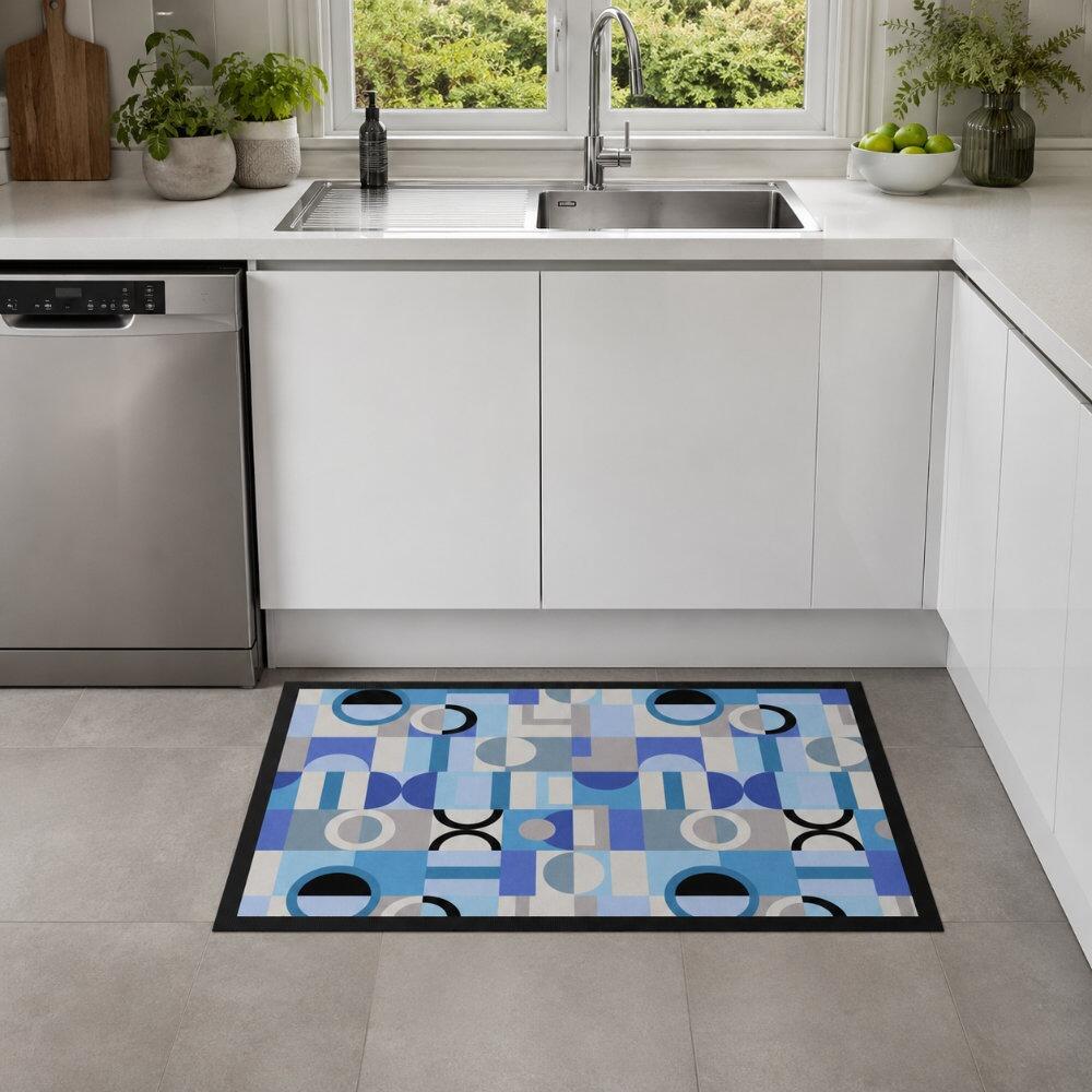 Blue Geometric Kitchen Mat Under Sink