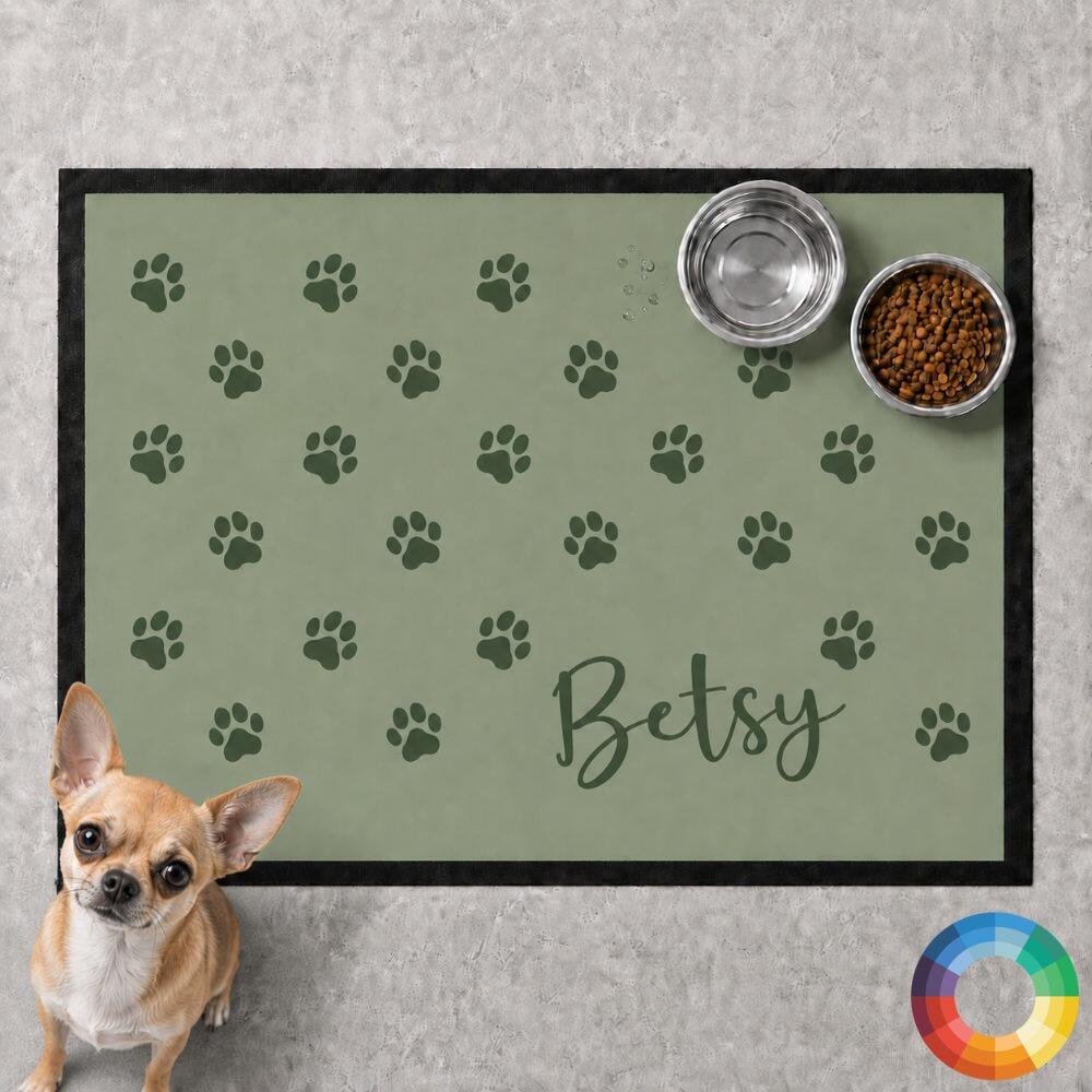 Paw Print Dog Food Mat, Custom Colour Detail