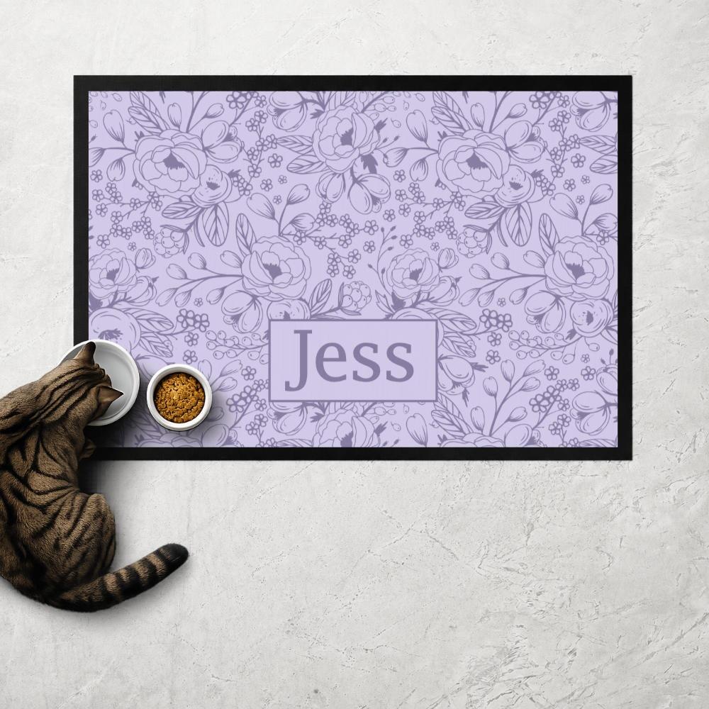 Personalised Floral Cat Food Mat in Custom Colours