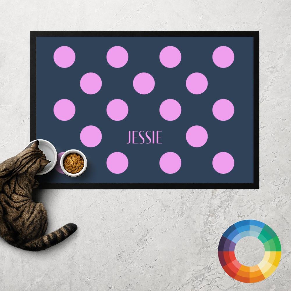 Personalised Spotty Cat Food Mat in Custom Colours