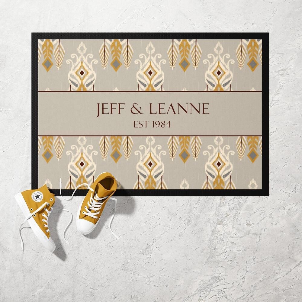 African Ikat Grey Personalised Kitchen Mat