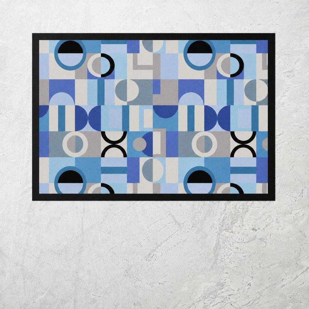 Blue Geometric Kitchen Mat