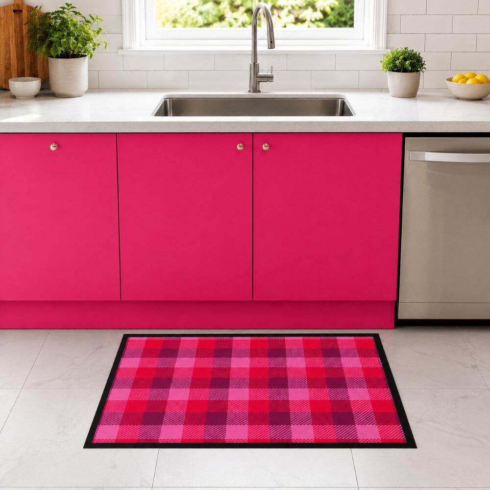 Bright Pink Plaid Kitchen Mat Under Sink