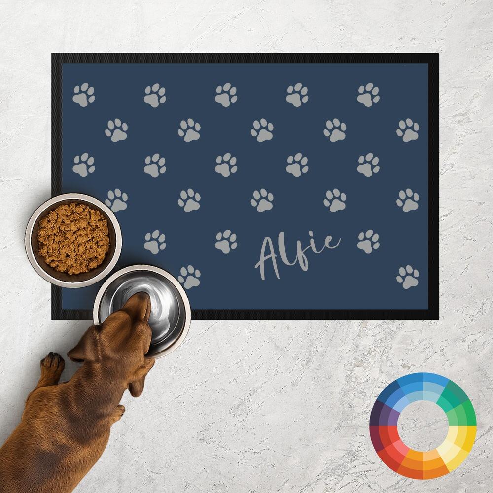 Personalised Paw Print Dog Food Mat in Custom Colours