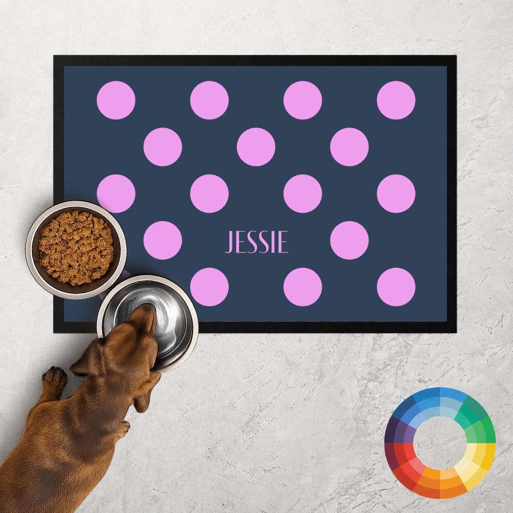 Spotty Dog Food Mat, Custom Colour Detail