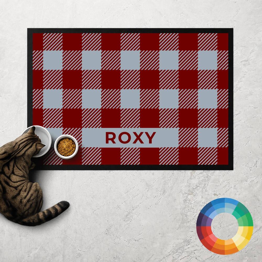 Custom Colour Buffalo Plaid Cat Food Mat