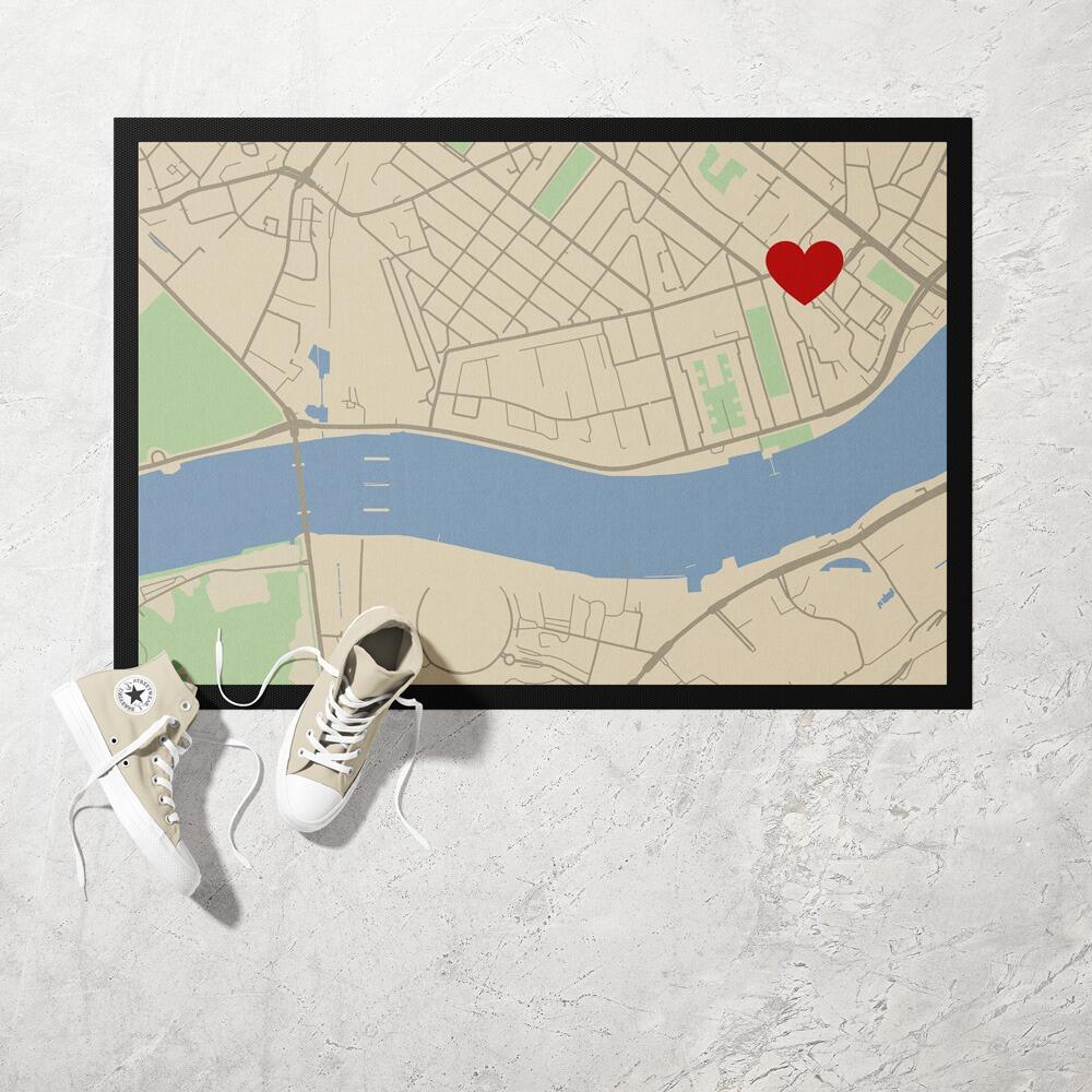 Beige Map Doormat With Heart Pin