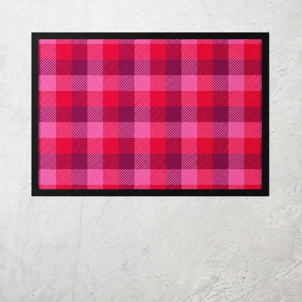 Bright Pink Plaid Kitchen Mat