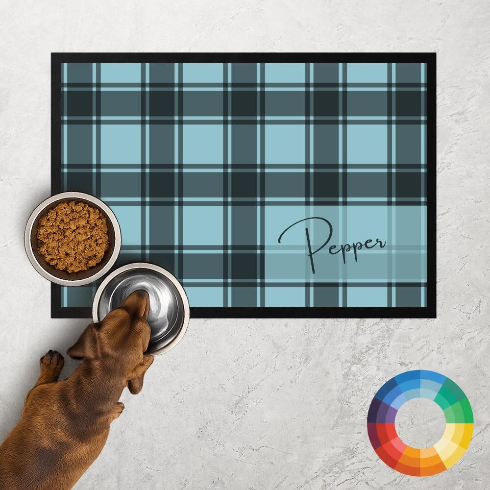 Personalised Check Dog Food Mat in Custom Colours