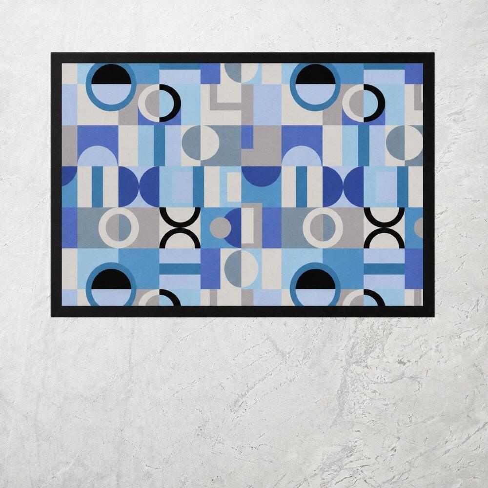 Blue Geometric Cat Food Mat