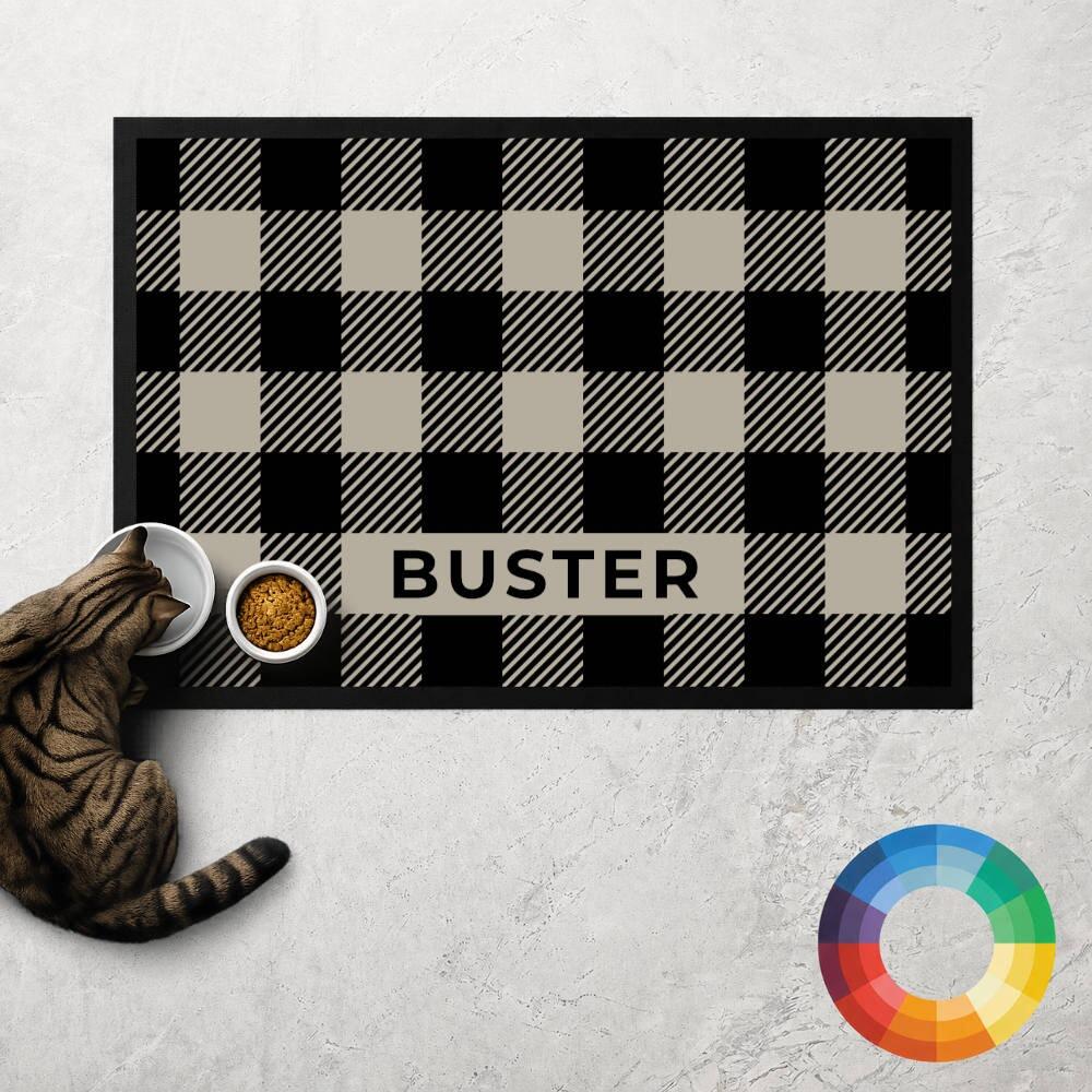 Personalised Buffalo Plaid Cat Food Mat in Custom Colours
