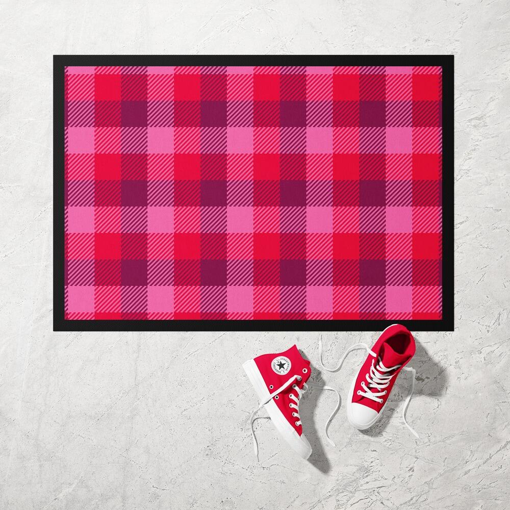 Bright Pink Plaid Doormat
