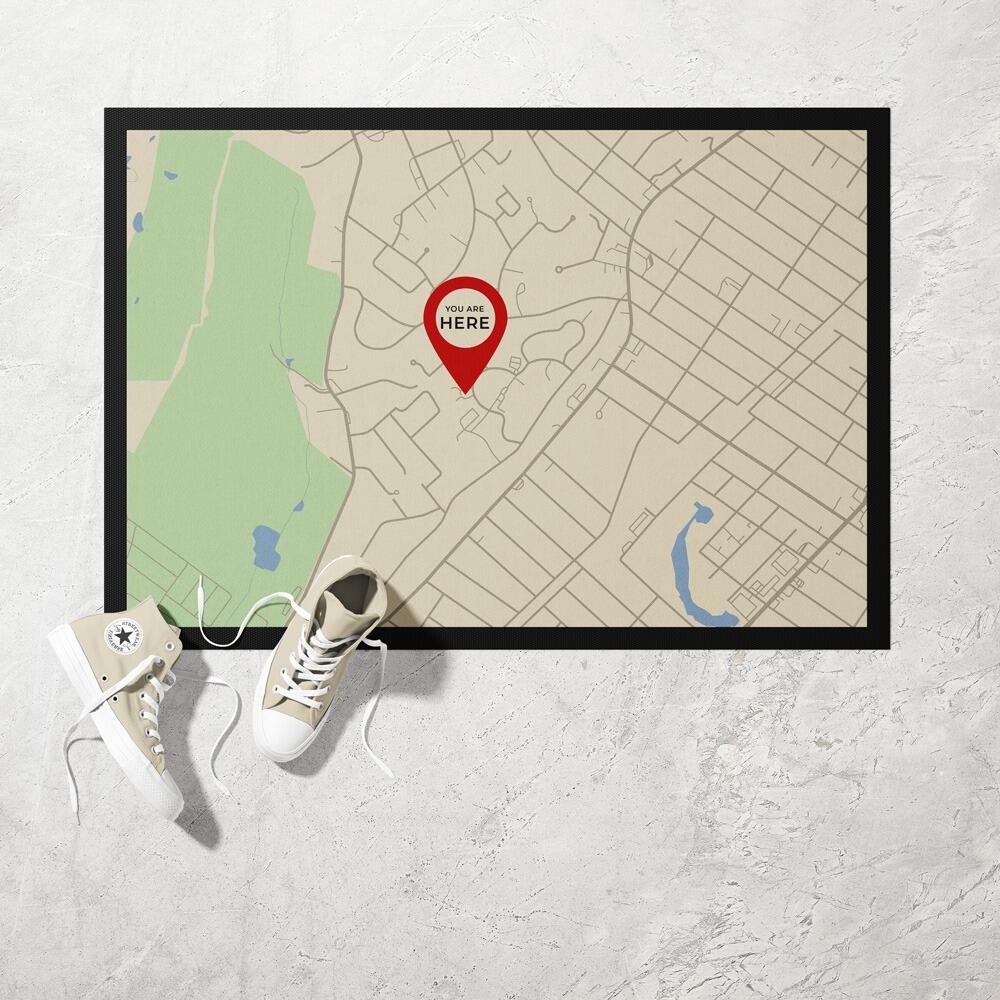 Beige Map Doormat With You Are Here Pin