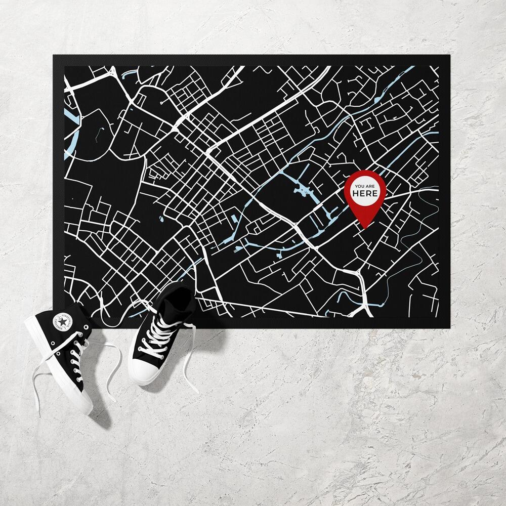 Black Map Doormat With You Are Here Pin
