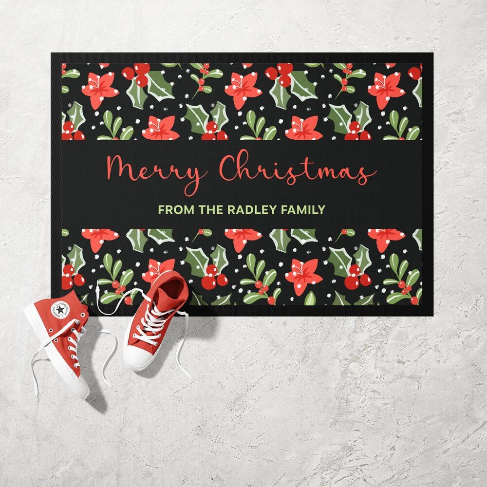 Personalsied Holly and Berries Festive Doormat