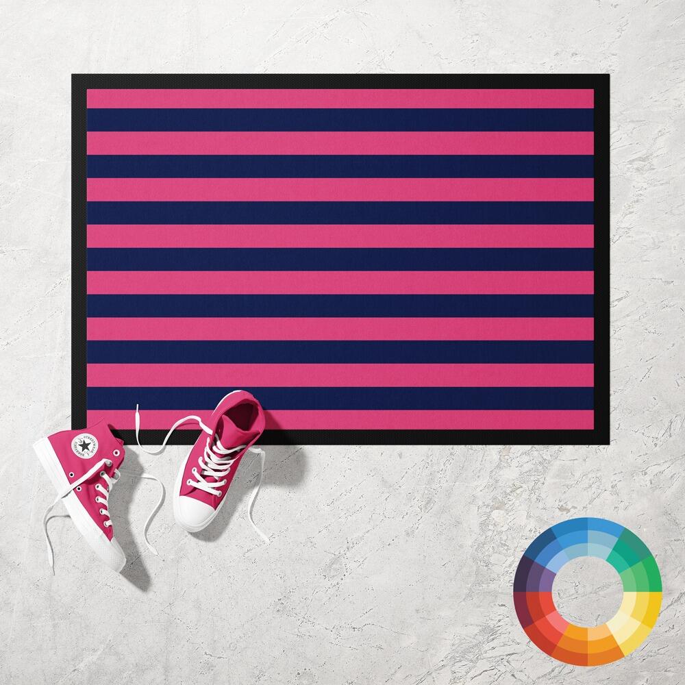 Pink and Navy Striped Doormat