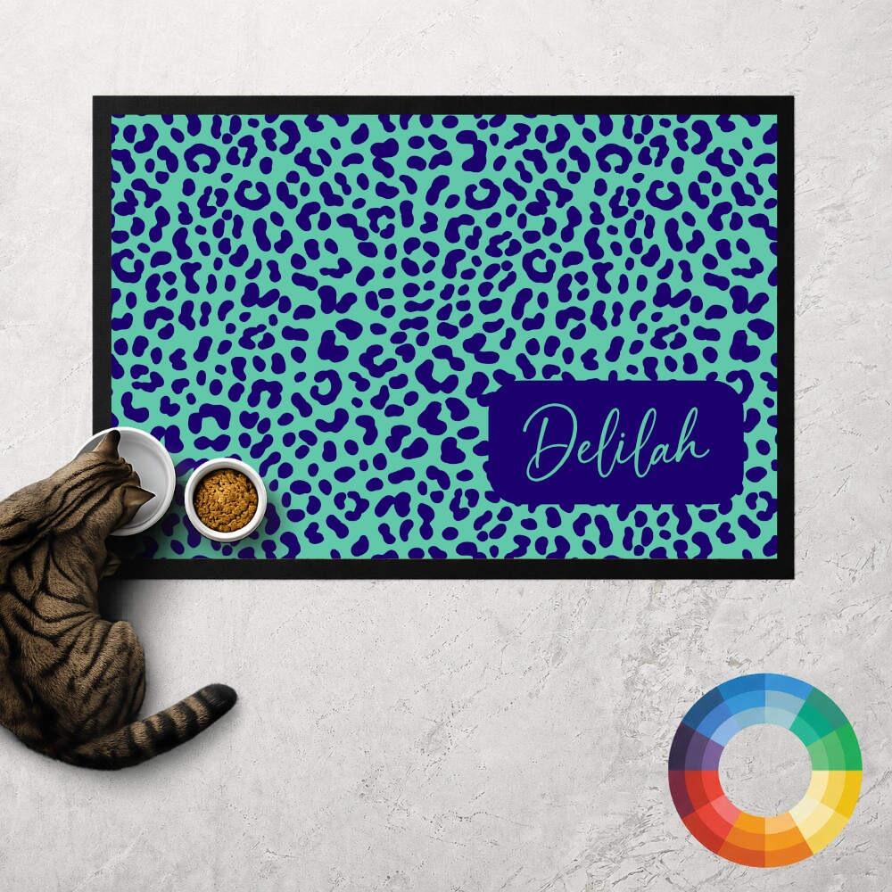 Personalised Custom Colour Leopard Print Cat Food Mat