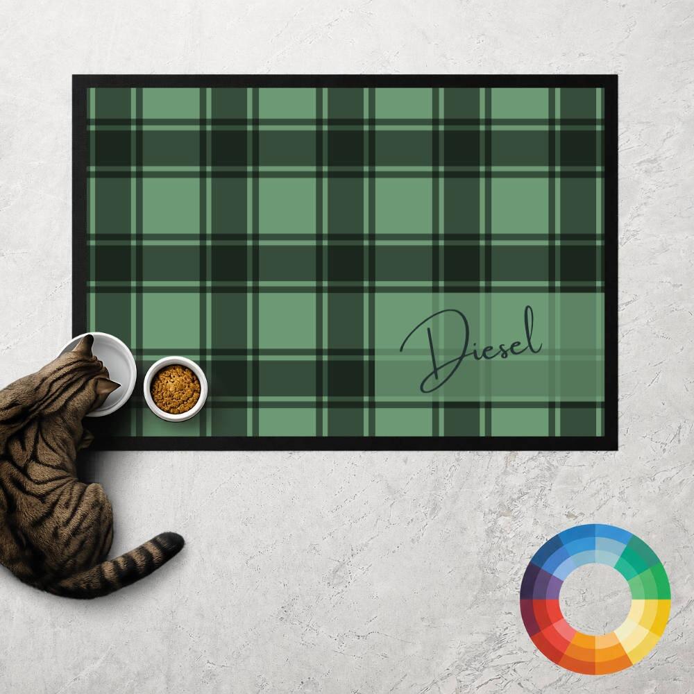 Custom Colour Personalised Check Cat Food Mat