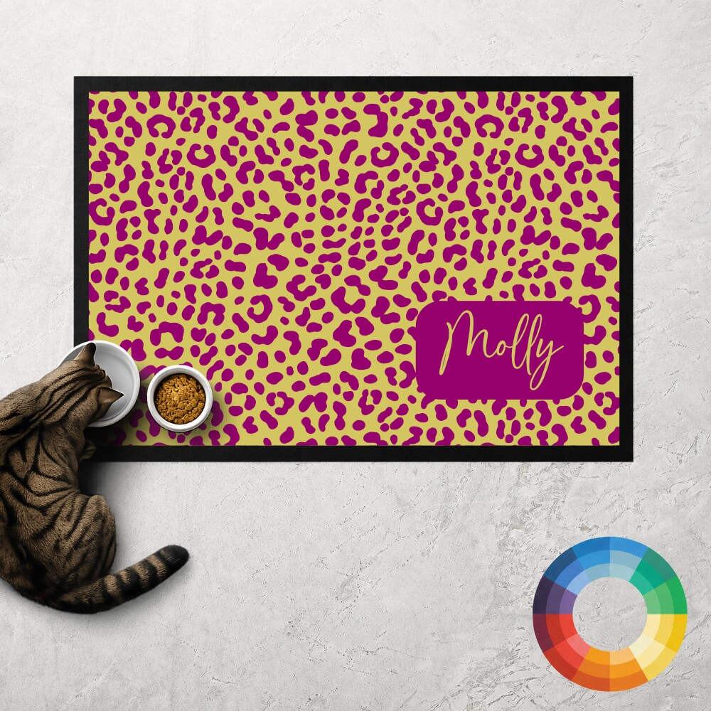 Personalised Custom Colour Leopard Print Cat Food Mat