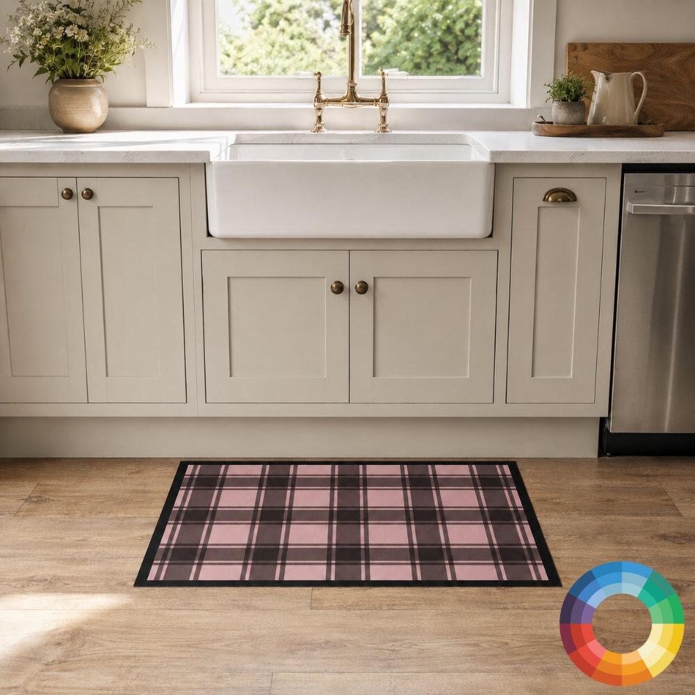 Pink Check Kitchen Mat Under Sink