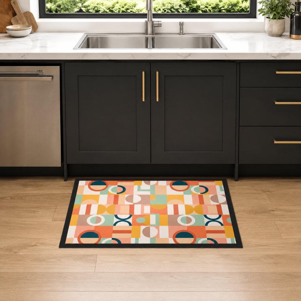 Terracotta Geometric Kitchen Mat under Sink