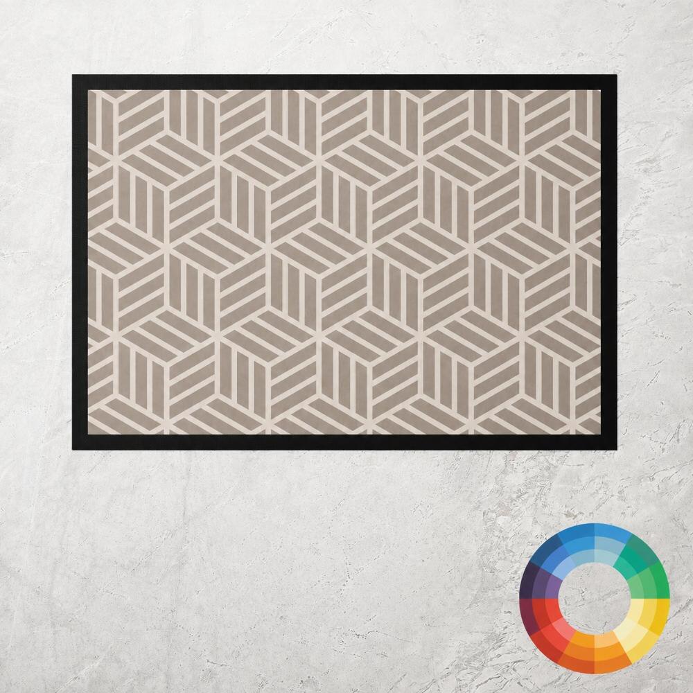 Custom Colour Geometric Kitchen Mat in Brown