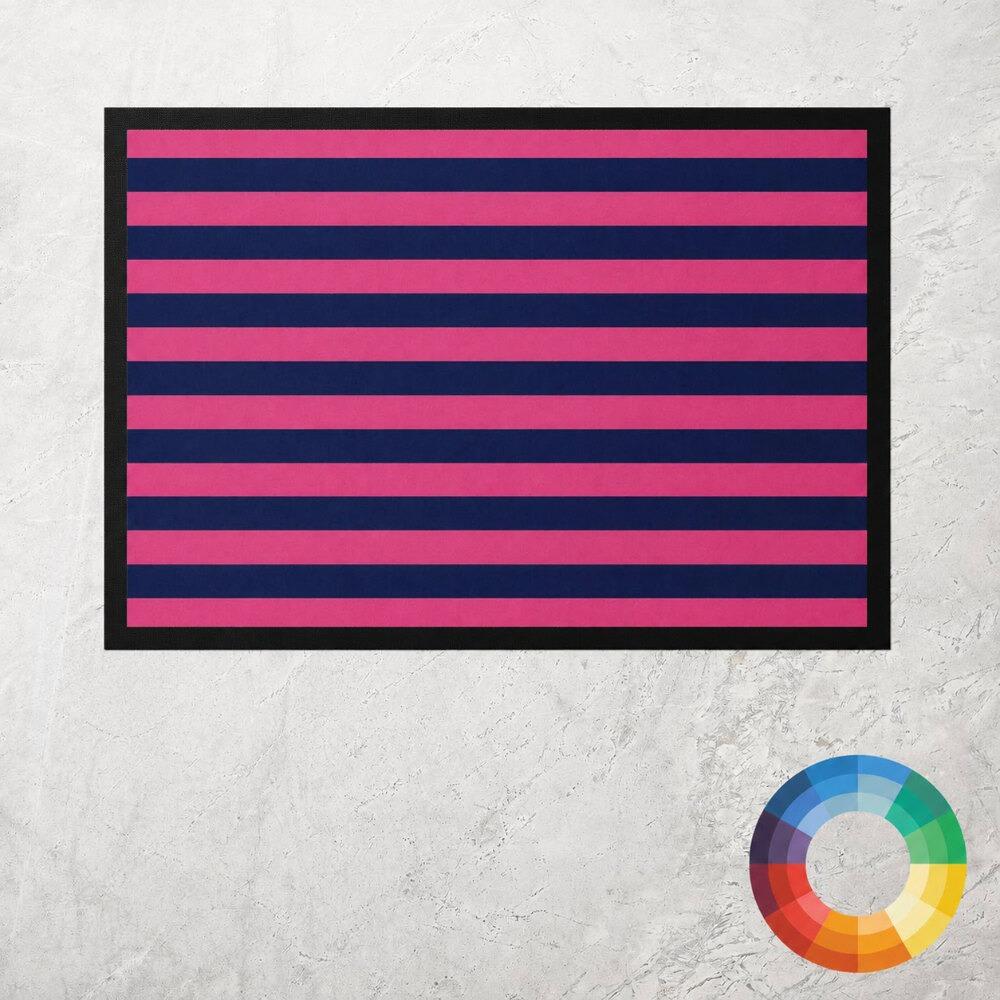 Pink and Navy Striped Kitchen Mat