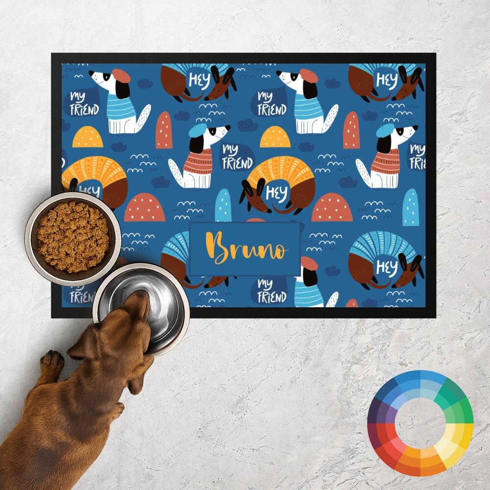 Personalised Sausage Dog Dog Food Mat in Custom Colours