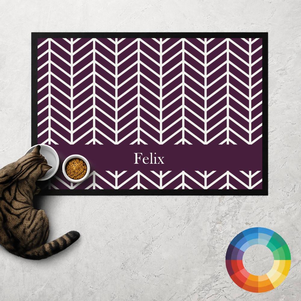 Personalised Herringbone Cat Food Mat in Custom Colours