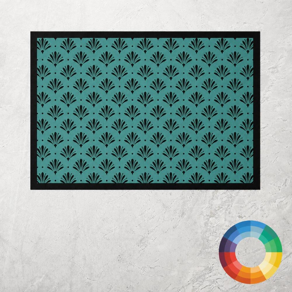 Art Deco Fans Teal Kitchen Mat