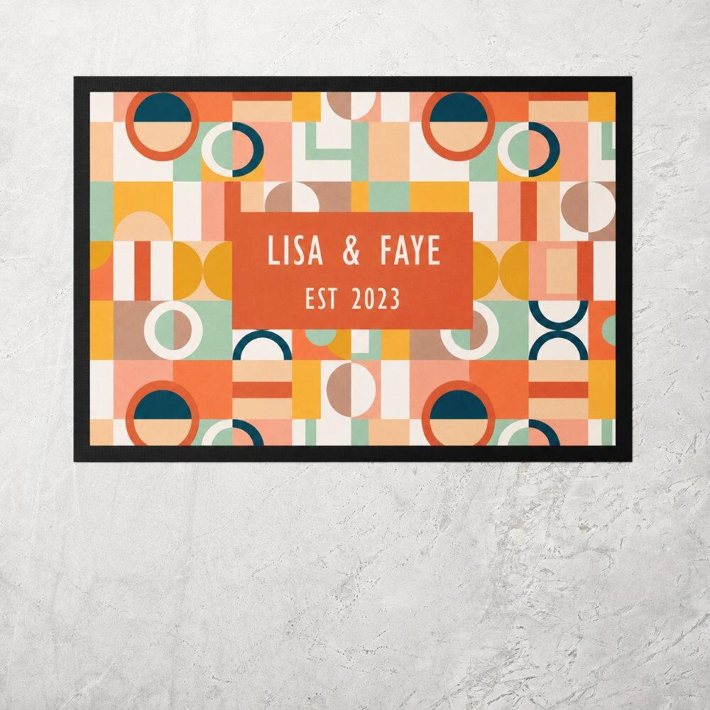 Terracotta Geometric Kitchen Mat with Personalisation