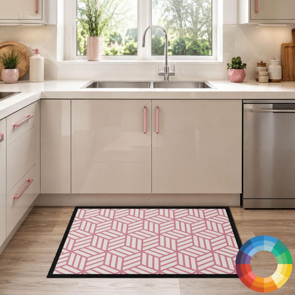 Custom Colour Geometric Kitchen Mat under sink