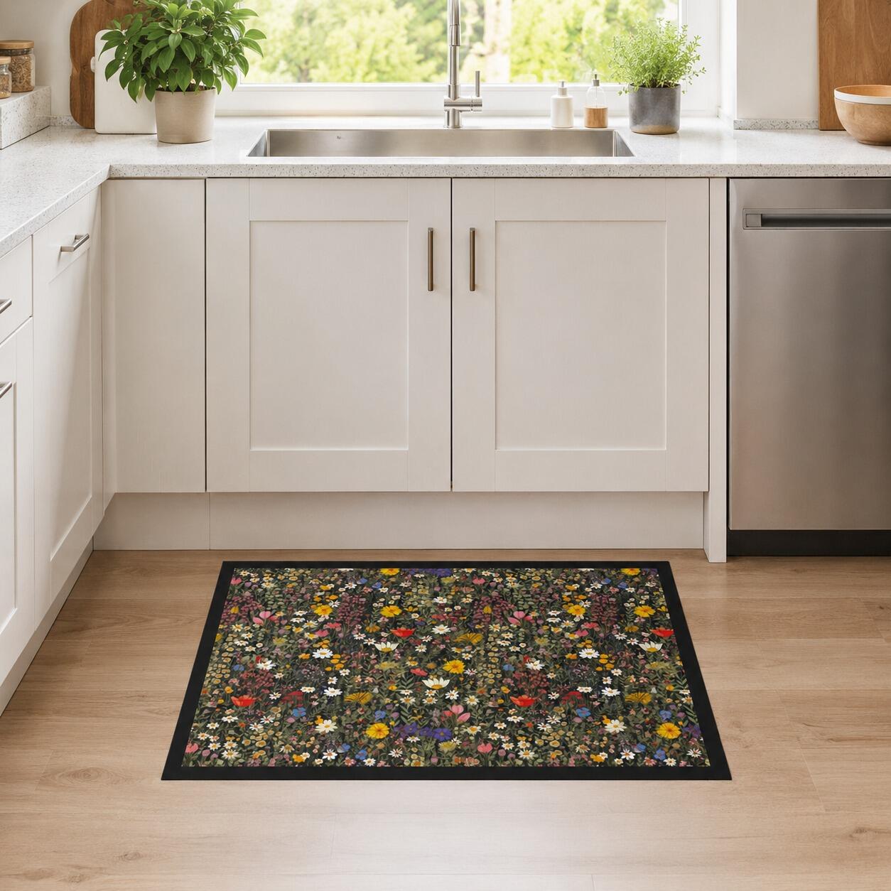 Ditsy Wild Meadow Floral Kitchen Mat Under Sink