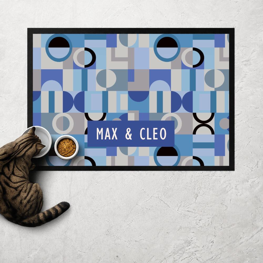 Blue Geometric Cat Food Mat