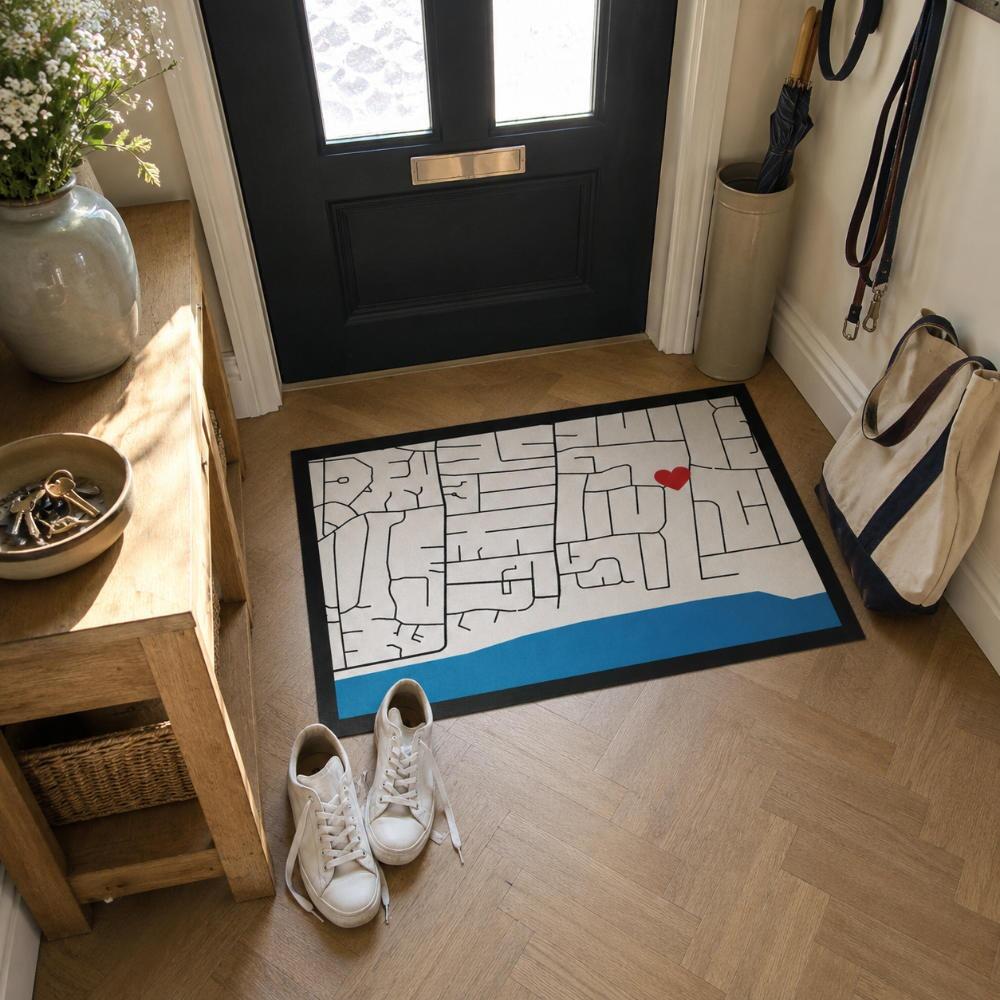 Grey Map Doormat in Hallway