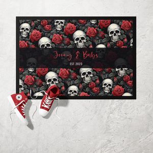 Personalised Skull and Roses Doormat