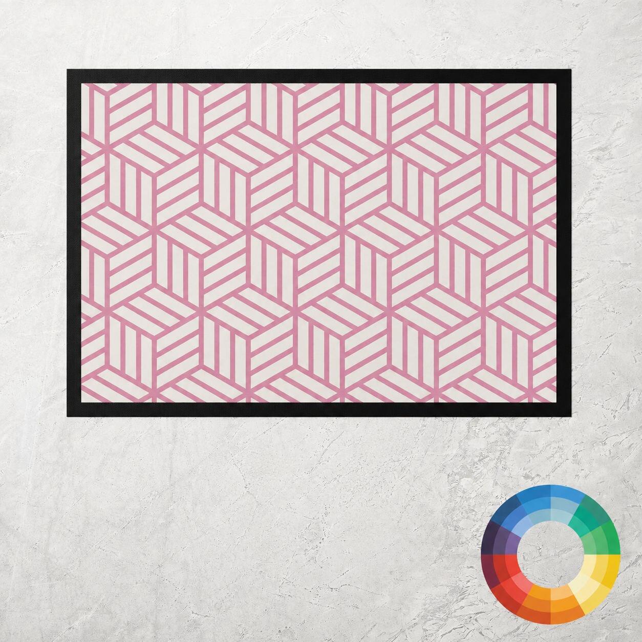 Custom Colour Geometric Kitchen Mat in Pink
