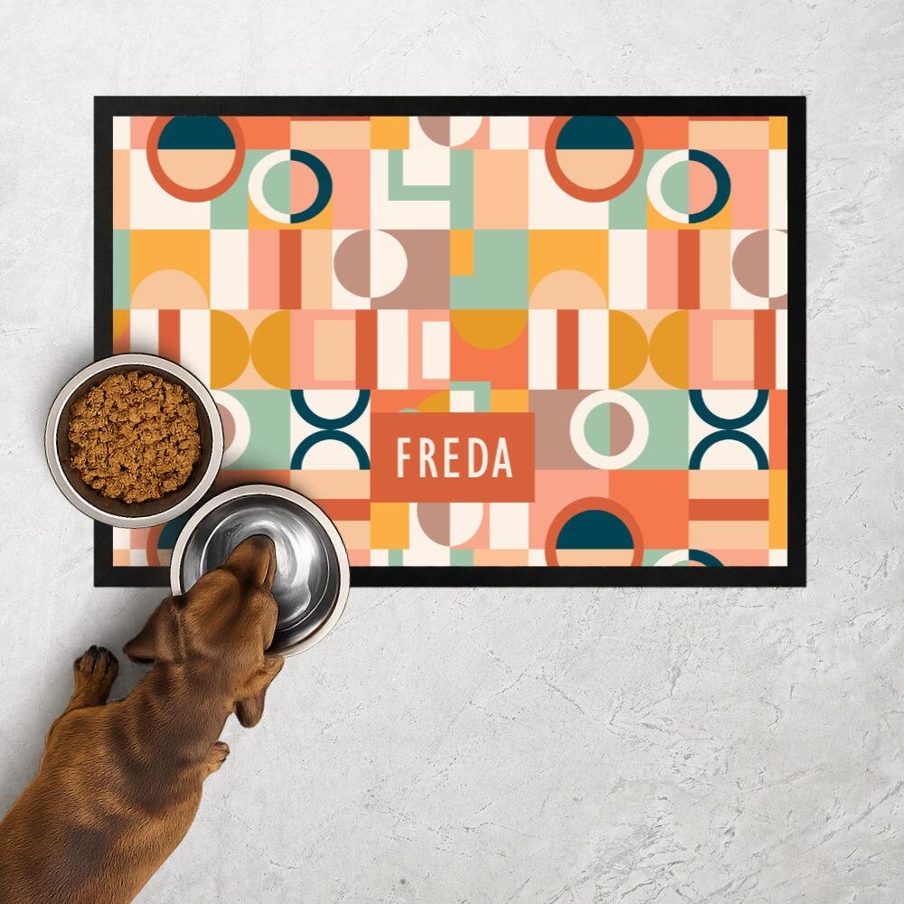 Personalised Geometric Terracotta Dog Food Mat in Custom Colours
