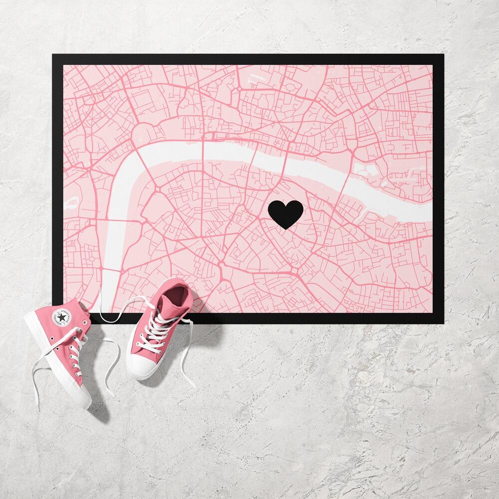 Pink Map Doormat with Heart Pin