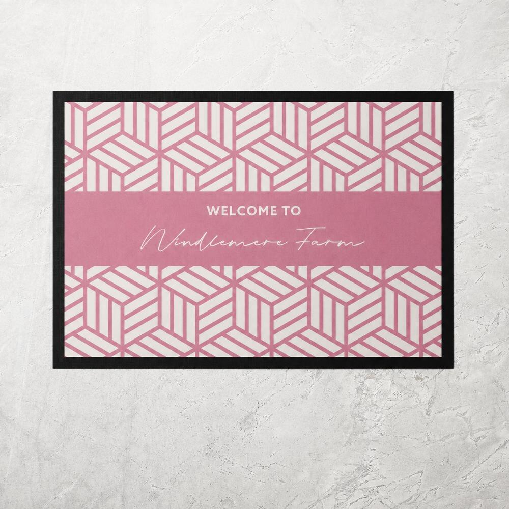 Personalised Custom Colour Geometric Kitchen Mat in Pink