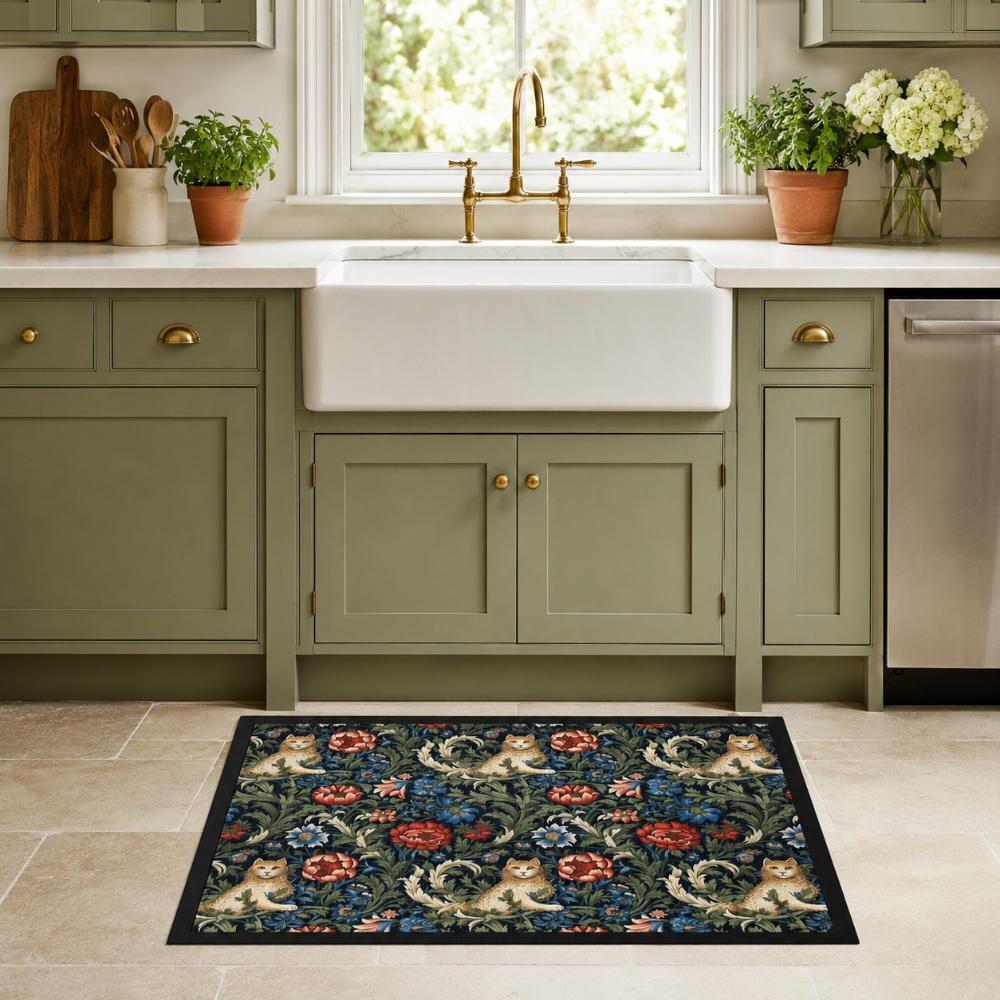 Inspired by William Morris Cat Kitchen Mat Under Sink