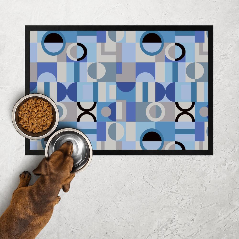 Blue Geometric Dog Food Mat, Custom Colour Detail