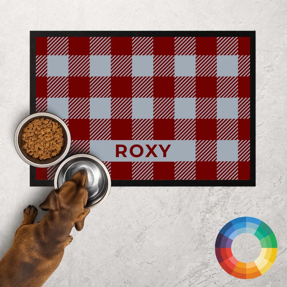 Buffalo Plaid Dog Food Mat, Custom Colour Detail